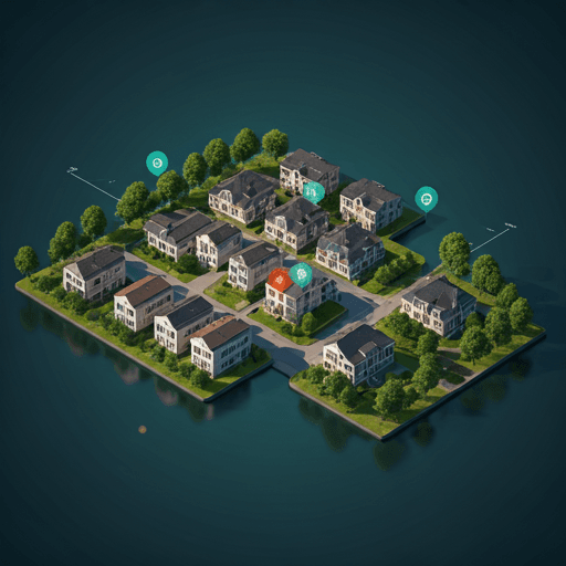Isometrische energiekaart van een Nederlandse woonwijk met data-overlay