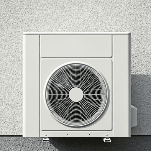 Buitenunit van een airco/lucht-warmtepomp tegen een gevel